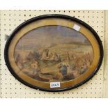 A framed 19th Century oval watercolour, depicting a Biblical landscape scene with Matthew and Mark
