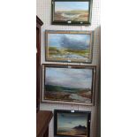 Bill Ransom: four framed medium format oils on board, mainly moorland views - sold with a box