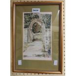 MPS: a gilt framed watercolour, depicting a view from a gateway - signed
