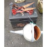 A plastic salt bin - sold with a galvanised watering can and three pairs of sheep shears