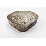 An antique Dutch silver snuff box of serpentine fronted form with putti on a wharf and sailing