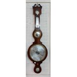 A large 20th Century rosewood mounted banjo barometer/thermometer with storm dial to top, central