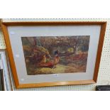 Archibold Thorburn: a vintage framed coloured print depicting pheasants