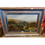 George Henry Jenkins: a parcel gilt framed oil on canvas, depicting a river landscape with