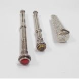Two white metal propelling pencils, one set with citrine the other carnelian - sold with a silver