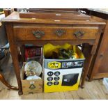 A 75cm antique oak lowboy with single frieze drawer, set on tapered legs with pad feet