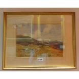 Mary Hagarty: a gilt framed watercolour entitled 'Ponies on Dartmoor' signed and with details verso