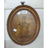 H. Bunbury: a gilt oval framed 19th Century mixed media portrait of a mother with two children -