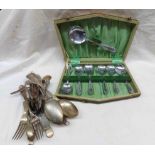 A small quantity of silver plated and other cutlery including cased set of dessert spoons