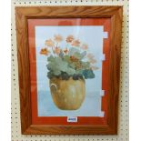 Jane Tunnicliffe: a pine framed watercolour still life with pot of flowers
