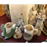 A small selection of ceramic items including SylvaC lily form vase, German porcelain ballerina