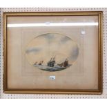 A 19th Century gilt framed oval slipped maritime watercolour, depicting sailing vessels of choppy