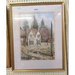 Arthur Byng: a gilt framed watercolour, depicting a country house viewed from the garden - signed