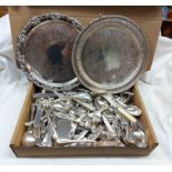 A box containing a quantity of silver plated cutlery including Walker & Hall - various age and