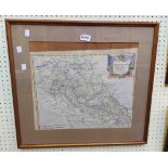 Robert Morden: a gilt framed antique hand coloured map print of Northamptonshire - slipped in frame