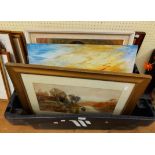 A box containing a selection of framed and unframed prints, also two original works - various