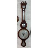 A 19th Century mahogany and strung banjo barometer/thermometer with storm dial to top, central