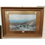Rubens Southey: a gilt framed and slipped watercolour, depicting a Dartmoor landscape with clapper