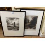 Norman Hirst: a pair of framed monochrome engravings, one depicting a named windmill, the other a