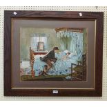 H. Hurren: an oak framed watercolour, depicting a family group in an interior - signed - personal