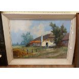 Bernhard Laarhoven: a vintage framed oil on canvas, depicting a farmstead in Holland - signed and