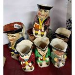 Eight Torquay Toby jugs of various size and maker - sold with a Royal Winton pottery figurine