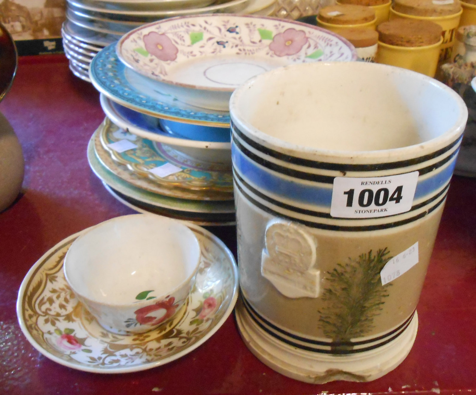 A selection of ceramic items including 19th Century Davenport bone china cabinet plate, Welsh hand