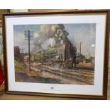†Terence Cuneo: a framed coloured locomotive print entitled 'Evening Star'
