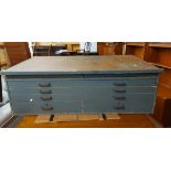 A 1.46m vintage grey painted mixed wood plan chest top section with sloped writing surface to top,