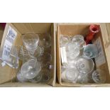 Two boxes containing a quantity of assorted glassware including 19th Century small wine with