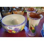 A Longpark Torquay pottery bowl decorated in the crocus pattern - sold with a pair of similar