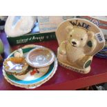 Five pieces of Wade pottery and porcelain including 1998 Swap Meet teddy bear figurine, decorated