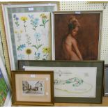 Four assorted framed prints including a photograph of Newton Abbot and The Old Course St. Andrews,