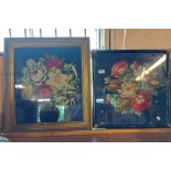 Two Victorian floral tapestries, each set in wooden frame