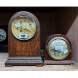 An early 20th Century oak cased dome top mantel clock with Japy Freres eight day gong striking