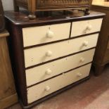 A 1.06m antique part painted pine chest of two short and three long graduated drawers with rounded