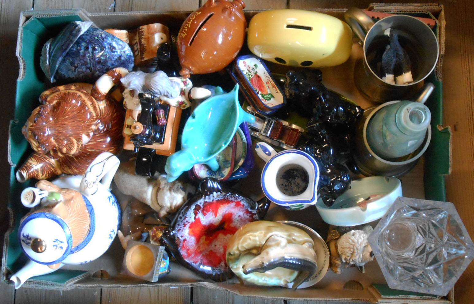 A box containing a quantity of assorted ceramics and other collectable items including Cardew