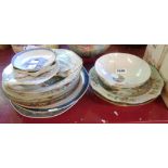 A quantity of antique Chinese porcelain plates, dishes and bowls including blue and white and