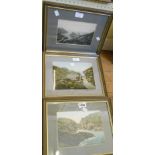 Three framed vintage photographic prints, comprising two tinted images of Tintagel and another