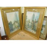 Langstaffe: a pair of gilt framed and slipped watercolours, both depicting continental town scenes