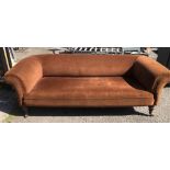 A 1.95m Edwardian Chesterfield settee with brown velour upholstery - back casters missing