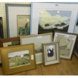 A selection of framed coloured prints - various artists and subjects - sold with a reproduction