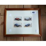 Four Players Motor Cars cigarette cards set in modern frame