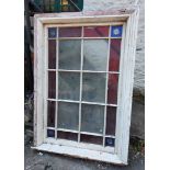 A late Victorian painted wood framed window with stained glass border panes - 1.55m X 1.05m