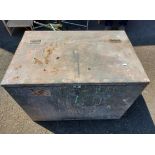An 83cm metal feed box with hinged lid