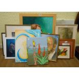 A selection of paintings on canvas, watercolours, etc. - various artists and subjects