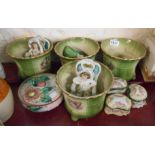 A quantity of assorted ceramic items including four green glazed Staffordshire Ironstone