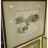 Lionel Barrymore: a framed monochrome etching entitled 'San Pedro' - signed and with details verso