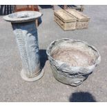 A 41cm diameter old lead garden planter - sold with an associated lead pedestal base - various