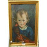 A vintage gilt framed oil on board portrait of a child